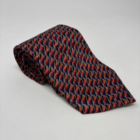 Ermenegildo Zegna Red Blue Waved Patterned 58"x3.5" Silk Tie - Picture 1 of 5